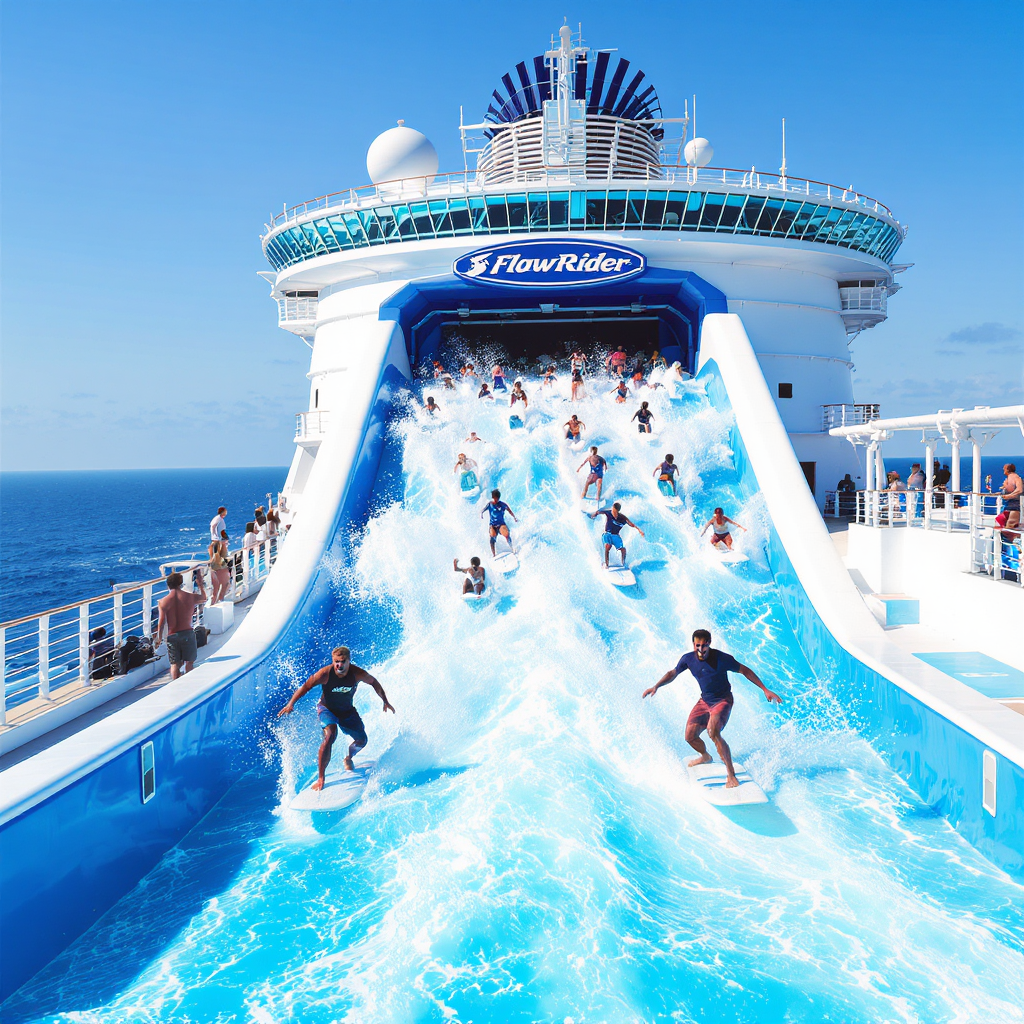 découvrez tout ce qu'il faut savoir sur le flowrider de royal caribbean, une expérience de surf unique en mer. préparez-vous à vivre des sensations fortes et à maîtriser les vagues tout en profitant des infrastructures exceptionnelles de la compagnie. que vous soyez débutant ou expert, le flowrider est l'attraction incontournable de votre croisière !
